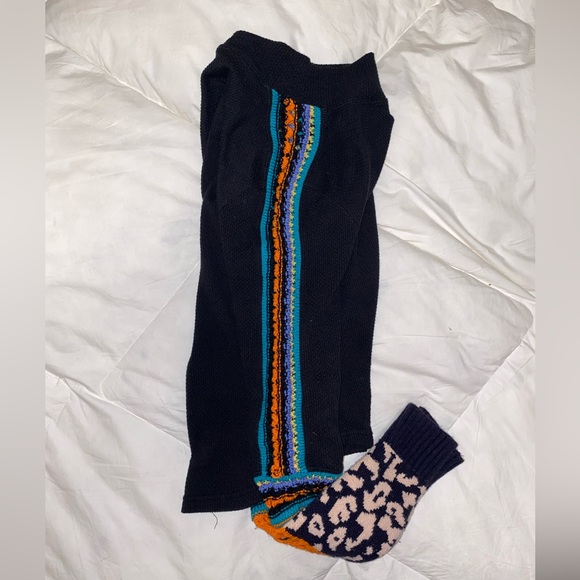 Free People black thermal with multicolor/multi pattern crocheted sleeves. - Picture 4 of 4